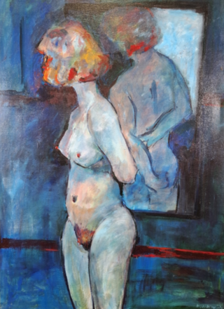 Acryl schilderij, Maya Wildevuur, Naakt, 1989